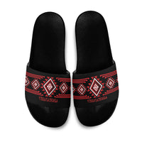 Aotearoa Atua Tumatauenga Slide Sandals Maori God Of War Taniko Motifs LT14 Red - Polynesian Pride