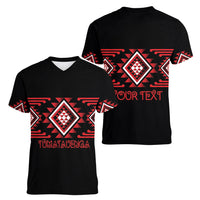 Aotearoa Atua Tumatauenga Personalised Women V-Neck T-Shirt Maori God Of War Taniko Motifs