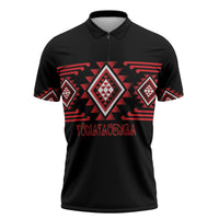 Aotearoa Atua Tumatauenga Personalised Zipper Polo Shirt Maori God Of War Taniko Motifs LT14 Red - Polynesian Pride