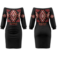 Aotearoa Atua Ruaumoko Personalised Couples Matching Off The Shoulder Long Sleeve Dress and Hawaiian Shirt Maori Powerful God Taniko Motifs LT14 - Polynesian Pride