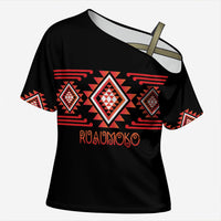 Aotearoa Atua Ruaumoko Personalised Cross Shoulder Shirt Maori Powerful God Taniko Motifs LT14 Female Orange - Polynesian Pride