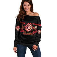 Aotearoa Atua Ruaumoko Personalised Off Shoulder Sweater Maori Powerful God Taniko Motifs LT14 Women Orange - Polynesian Pride