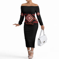 Aotearoa Atua Ruaumoko Personalised Off The Shoulder Long Sleeve Dress Maori Powerful God Taniko Motifs LT14 Women Orange - Polynesian Pride
