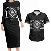Aotearoa Atua Rehua Personalised Couples Matching Long Sleeve Bodycon Dress and Hawaiian Shirt Maori God Of Healing Taniko Motifs LT14 Grey - Polynesian Pride