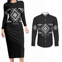 Aotearoa Atua Rehua Personalised Couples Matching Long Sleeve Bodycon Dress and Long Sleeve Button Shirt Maori God Of Healing Taniko Motifs LT14 Grey - Polynesian Pride