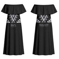 Aotearoa Atua Rehua Personalised Couples Matching Off Shoulder Maxi Dress and Long Sleeve Button Shirt Maori God Of Healing Taniko Motifs LT14 - Polynesian Pride