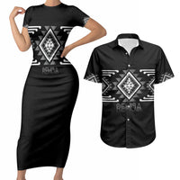 Aotearoa Atua Rehua Personalised Couples Matching Short Sleeve Bodycon Dress and Hawaiian Shirt Maori God Of Healing Taniko Motifs LT14 Grey - Polynesian Pride