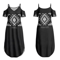Aotearoa Atua Rehua Personalised Family Matching Summer Maxi Dress and Hawaiian Shirt Maori God Of Healing Taniko Motifs LT14 Mom's Dress Grey - Polynesian Pride