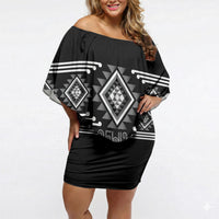 Aotearoa Atua Rehua Personalised Off Shoulder Short Dress Maori God Of Healing Taniko Motifs LT14 Women Grey - Polynesian Pride