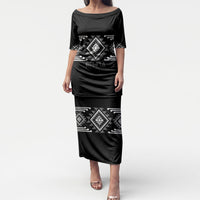 Aotearoa Atua Rehua Personalised Puletasi Maori God Of Healing Taniko Motifs LT14 Long Dress Grey - Polynesian Pride