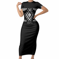 Aotearoa Atua Rehua Personalised Short Sleeve Bodycon Dress Maori God Of Healing Taniko Motifs LT14 Long Dress Grey - Polynesian Pride