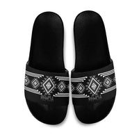 Aotearoa Atua Rehua Slide Sandals Maori God Of Healing Taniko Motifs LT14 Grey - Polynesian Pride