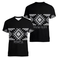 Aotearoa Atua Rehua Personalised Women V-Neck T-Shirt Maori God Of Healing Taniko Motifs LT14 - Polynesian Pride