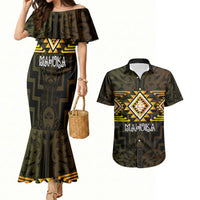 Aotearoa Atua Mahuika Personalised Couples Matching Mermaid Dress and Hawaiian Shirt Maori Goddess Of Fire Taniko Motifs LT14 Yellow - Polynesian Pride