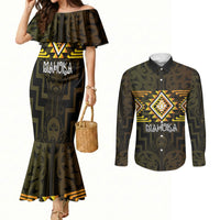 Aotearoa Atua Mahuika Personalised Couples Matching Mermaid Dress and Long Sleeve Button Shirt Maori Goddess Of Fire Taniko Motifs LT14 Yellow - Polynesian Pride