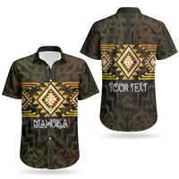 Aotearoa Atua Mahuika Personalised Couples Matching Off The Shoulder Long Sleeve Dress and Hawaiian Shirt Maori Goddess Of Fire Taniko Motifs LT14 - Polynesian Pride