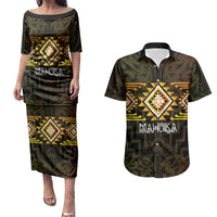 Aotearoa Atua Mahuika Personalised Couples Matching Puletasi and Hawaiian Shirt Maori Goddess Of Fire Taniko Motifs LT14 Yellow - Polynesian Pride