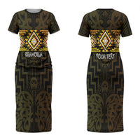 Aotearoa Atua Mahuika Personalised Couples Matching Short Sleeve Bodycon Dress and Hawaiian Shirt Maori Goddess Of Fire Taniko Motifs LT14 - Polynesian Pride