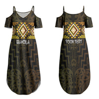 Aotearoa Atua Mahuika Personalised Couples Matching Summer Maxi Dress and Hawaiian Shirt Maori Goddess Of Fire Taniko Motifs LT14 - Polynesian Pride