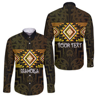Aotearoa Atua Mahuika Personalised Family Matching Puletasi and Hawaiian Shirt Maori Goddess Of Fire Taniko Motifs LT14 Dad's Shirt - Long Sleeve Yellow - Polynesian Pride