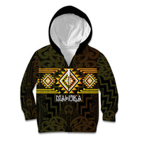 Aotearoa Atua Mahuika Personalised Kid Hoodie Maori Goddess Of Fire Taniko Motifs LT14 Zip Hoodie Yellow - Polynesian Pride