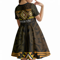 Aotearoa Atua Mahuika Personalised Kid Short Sleeve Dress Maori Goddess Of Fire Taniko Motifs LT14 - Polynesian Pride
