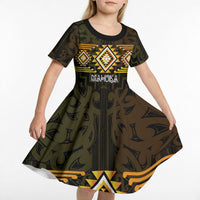Aotearoa Atua Mahuika Personalised Kid Short Sleeve Dress Maori Goddess Of Fire Taniko Motifs LT14 - Polynesian Pride