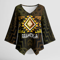 Aotearoa Atua Mahuika Personalised Kimono Sleeve Blouse Maori Goddess Of Fire Taniko Motifs LT14 Female Yellow - Polynesian Pride