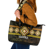 Aotearoa Atua Mahuika Leather Tote Bag Maori Goddess Of Fire Taniko Motifs LT14 Yellow - Polynesian Pride