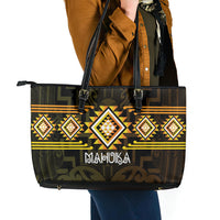 Aotearoa Atua Mahuika Leather Tote Bag Maori Goddess Of Fire Taniko Motifs LT14 - Polynesian Pride