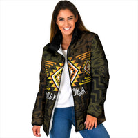 Aotearoa Atua Mahuika Personalised Padded Jacket Maori Goddess Of Fire Taniko Motifs LT14 Women Yellow - Polynesian Pride