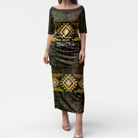 Aotearoa Atua Mahuika Personalised Puletasi Maori Goddess Of Fire Taniko Motifs LT14 Long Dress Yellow - Polynesian Pride