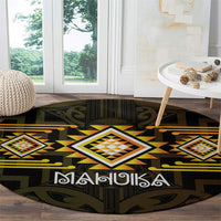Aotearoa Atua Mahuika Round Carpet Maori Goddess Of Fire Taniko Motifs LT14 - Polynesian Pride