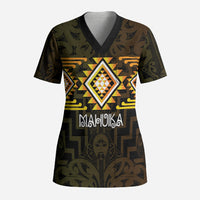 Aotearoa Atua Mahuika Personalised Scrub Top Maori Goddess Of Fire Taniko Motifs LT14 Adult Yellow - Polynesian Pride