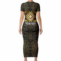 Aotearoa Atua Mahuika Personalised Short Sleeve Bodycon Dress Maori Goddess Of Fire Taniko Motifs LT14 - Polynesian Pride