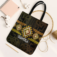 Aotearoa Atua Mahuika Tote Bag Maori Goddess Of Fire Taniko Motifs LT14 Black Strap One Size Yellow - Polynesian Pride