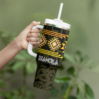 Aotearoa Atua Mahuika Personalised Tumbler With Handle Maori Goddess Of Fire Taniko Motifs LT14 - Polynesian Pride