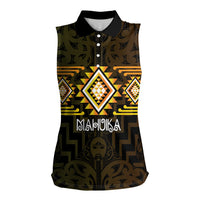 Aotearoa Atua Mahuika Personalised Women Sleeveless Polo Shirt Maori Goddess Of Fire Taniko Motifs LT14 Female Yellow - Polynesian Pride