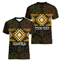 Aotearoa Atua Mahuika Personalised Women V-Neck T-Shirt Maori Goddess Of Fire Taniko Motifs LT14 - Polynesian Pride