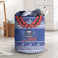 Toa Samoa Rugby Christmas Laundry Basket Ula Fala Samoan Pattern Blue - Polynesian Pride