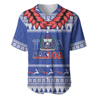 Personalised Toa Samoa Rugby Christmas Baseball Jersey Ula Fala Samoan Pattern Blue LT14 Blue - Polynesian Pride