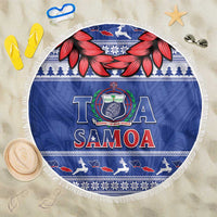 Toa Samoa Rugby Christmas Beach Blanket Ula Fala Samoan Pattern Blue - Polynesian Pride