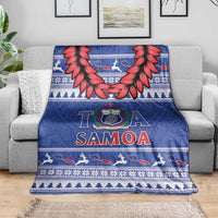 Toa Samoa Rugby Christmas Blanket Ula Fala Samoan Pattern Blue - Polynesian Pride