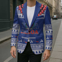 Personalised Toa Samoa Rugby Christmas Blazer Ula Fala Samoan Pattern Blue - Polynesian Pride