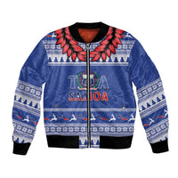 Personalised Toa Samoa Rugby Christmas Bomber Jacket Ula Fala Samoan Pattern Blue - Polynesian Pride