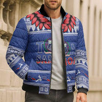 Personalised Toa Samoa Rugby Christmas Bomber Puffer Jacket Ula Fala Samoan Pattern Blue - Polynesian Pride
