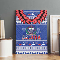 Toa Samoa Rugby Christmas Canvas Wall Art Ula Fala Samoan Pattern Blue - Polynesian Pride