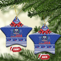 Toa Samoa Rugby Christmas Ceramic Ornament Ula Fala Samoan Pattern Blue - Polynesian Pride