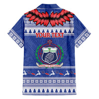 Personalised Toa Samoa Rugby Christmas Family Matching Long Sleeve Bodycon Dress and Hawaiian Shirt Ula Fala Samoan Pattern Blue LT14 - Polynesian Pride