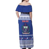 Personalised Toa Samoa Rugby Christmas Family Matching Off Shoulder Maxi Dress and Hawaiian Shirt Ula Fala Samoan Pattern Blue - Polynesian Pride